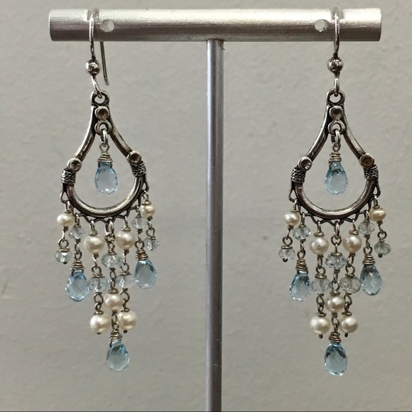 Jewelry - Aquamarine & Pearl Chandelier Earrings